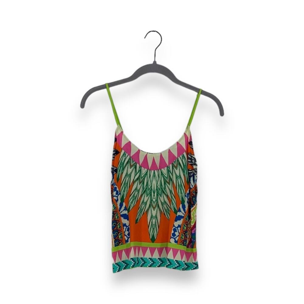 Flying Tomato Green Multicolor Tropical Geometric Tribal Spaghetti Strap Top